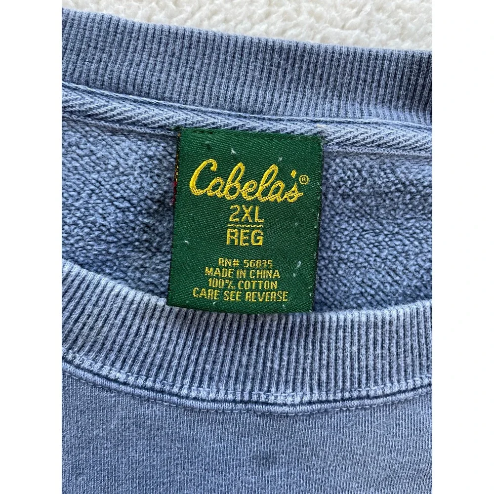 Cabela's Mens 2XL Short Sleeve Sweatshirt Blue French Terry Cotton Stains Grunge